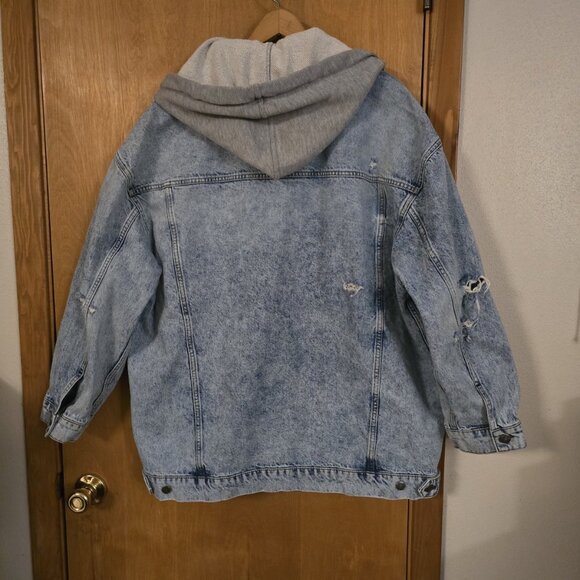 Free People Flawless Hooded Denim Jacket Womens Large Oversized Blue EUC - Picture 3 of 4